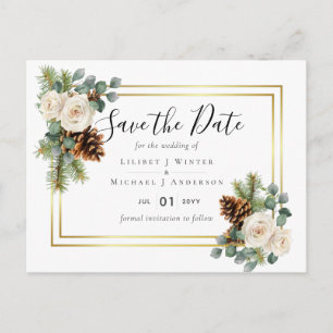 Cartão Postal CASAMENTO NO INVERNO ORÇAMENTAL Rosas brancas Dour