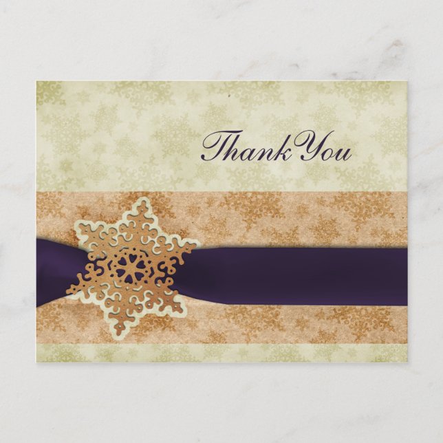 Cartão Postal casamento no inverno roxo rústico Obrigado (Frente)