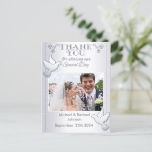 Cartão Postal Casamento Obrigado Foto Cartaz Prata