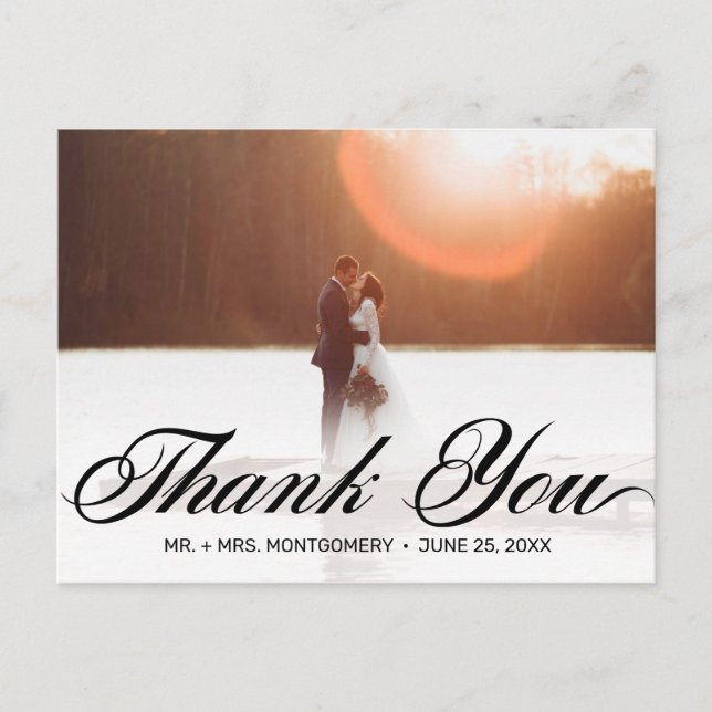 Cartão Postal Casamento Obrigado Foto Simples De Script Elegante (Frente)