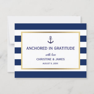 Cartão Postal Casamento Obrigado Listras Brancas Azul Marinho Ná