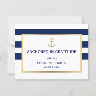 Cartão Postal Casamento Obrigado Listras Brancas Azul Náutico