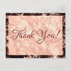 Cartão Postal Casamento Obrigado, Mármore Preto e Dourado Rosa,