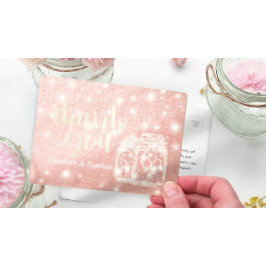 Cartão Postal Casamento Obrigado Mason Jar String Light Rosa Dou