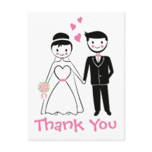 Casamento Obrigado Pink Black Cartoon Bride Groom