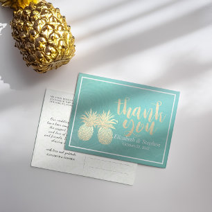 Cartão Postal Casamento Obrigado Rosas Dourados De Teal Casal De