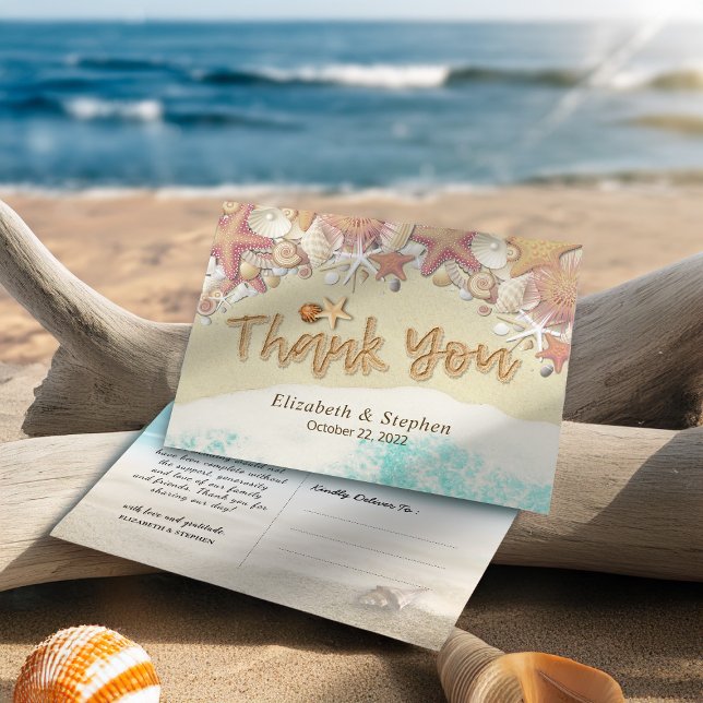 Cartão Postal Casamento Obrigado Summer Beach Starfish Seashell (Criador carregado)