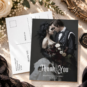 Cartão Postal Casamento Obscuro Romântico Gótico Foto Obrigado