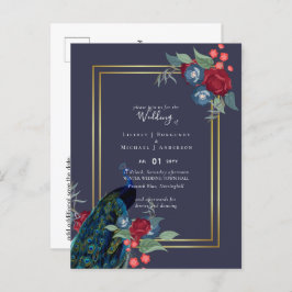 Cartão Postal Casamento outono de inverno Peacock Blue Burgundy