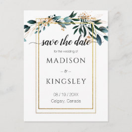 Cartão Postal Casamento outono Elegante Floral Azul Profundo