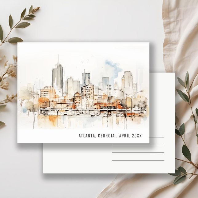 Cartão Postal Casamento Paisagem Aquarela Atlanta Geórgia (Criador carregado)