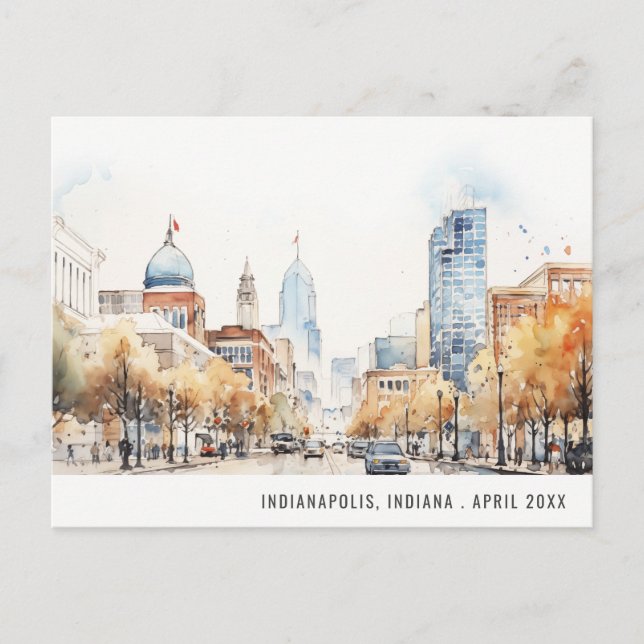Cartão Postal Casamento Paisagem Aquarela em Indianapolis, India (Frente)