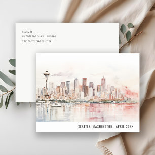 Cartão Postal Casamento Paisagem Aquarela em Seattle, Washington