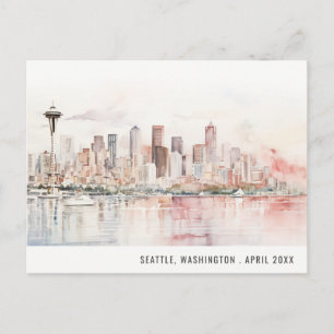 Cartão Postal Casamento Paisagem Aquarela em Seattle, Washington