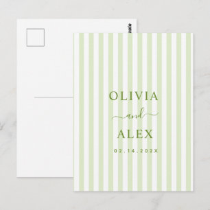Cartão Postal Casamento Personalizado com Listras Retrô Verde 
