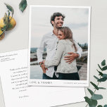 Cartão Postal Casamento Personalizado Simples Moderno De Fotos O<br><div class="desc">Este simples e na moda, obrigado de casamento de fotos moderna que você fez com o cartão-postal modelo mostra seus nomes por baixo de sua foto junto com 'AMOR & OBRIGADOS. Por padrão, o texto em ambos os lados é um preto ligeiramente suavizado. Você pode optar por alterar a fonte,...</div>