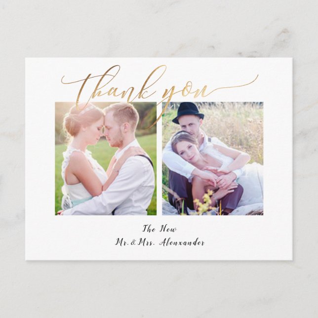 Cartão Postal Casamento PixDezines Obrigado/Caligrafia Moderna (Frente)