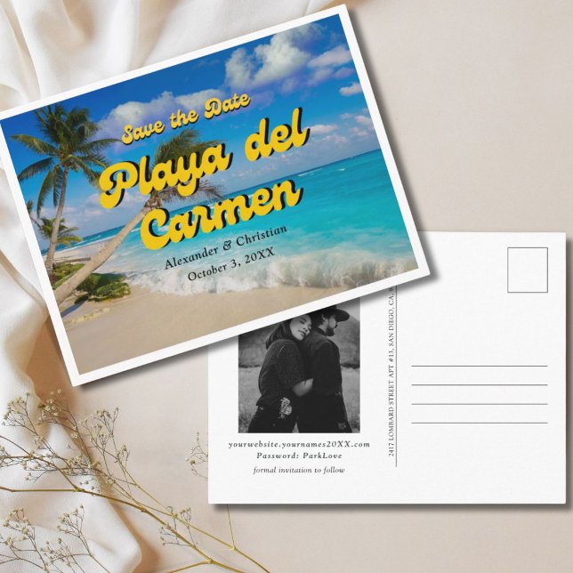 Cartão Postal Casamento Playa del Carmen Salve o Cartão-Postal (Playa del Carmen Wedding Save the Date Postcard)