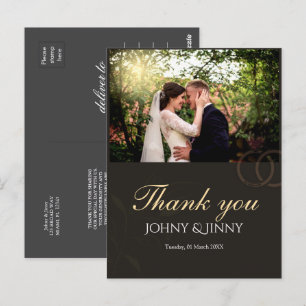 Cartão Postal Casamento preto com foto moderna personalizável