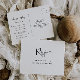 Cartão Postal Casamento Preto e Branco Moderno | Opção de Refeiç