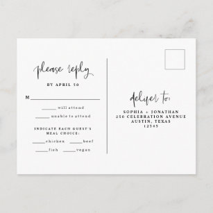Cartão Postal Casamento preto e branco moderno   RSVP de opções 