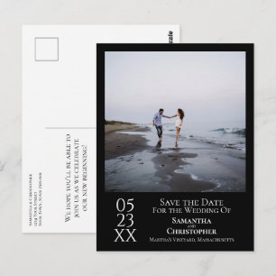 Cartão Postal Casamento preto mínimo simples Salve a foto da da