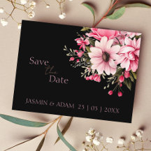 Casamento Preto-Rosa Escuro Floral Salva a Data