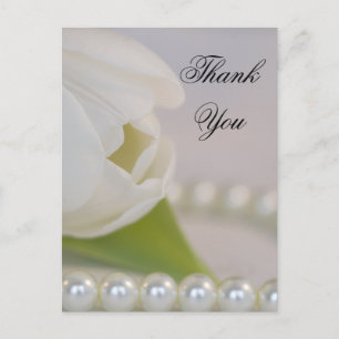 Cartão Postal Casamento Primavera Tulipa Branca e Pérolas Obriga