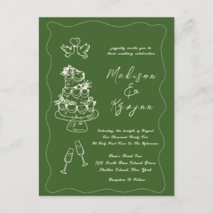 Cartão Postal Casamento Rabiscos Desenhados à Mão Caprichosos