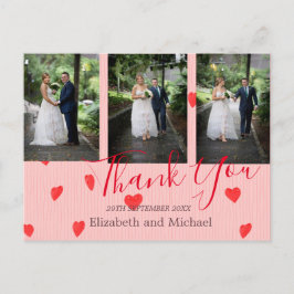 Cartão Postal Casamento Red Heart Modern Obrigado