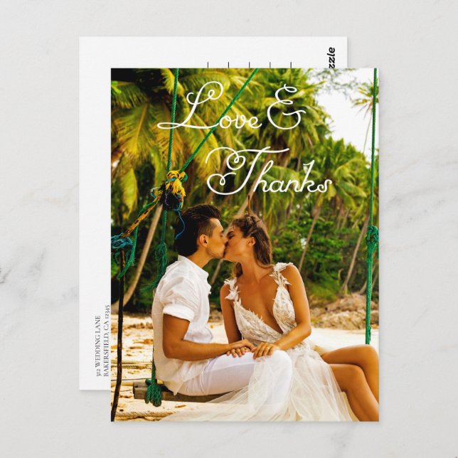 Cartão Postal Casamento Romântico de Script Obrigado Cartão-Post (Frente/Verso)