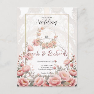 Cartão Postal Casamento Romântico Jardim Floral Rosa Elegante