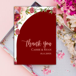 Cartão Postal Casamento Romântico Peach Red Floral Arch Obrigado