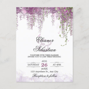 Cartão Postal Casamento Romântico Wisteria Purple Código QR