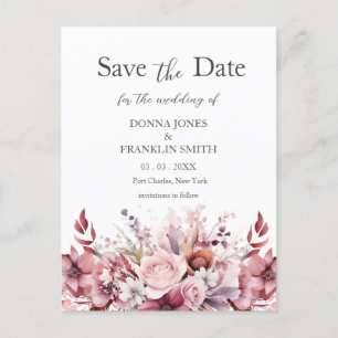 Cartão Postal Casamento Rosa-Rosa Moderno Salve a Data