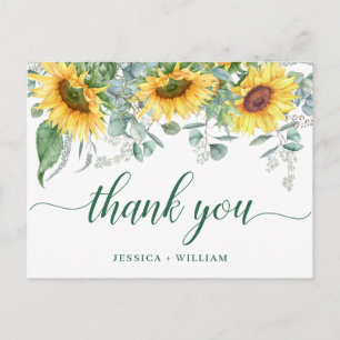 Cartão Postal Casamento Russo dos Girassóis Elegantes Obrigado