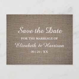 Cartão Postal Casamento Rustic Burlap Salvar A Data