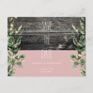 Cartão Postal Casamento Rustic Dusty Rosa Foliage Salva a Data