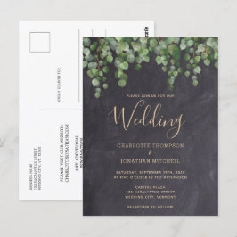 Cartão Postal Casamento Rustic Eucalyptus Greenery Chalkboard