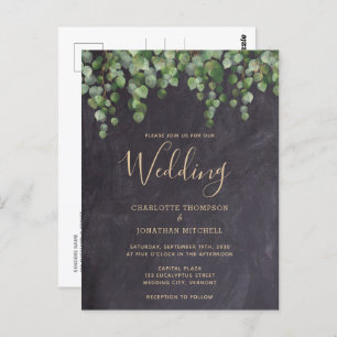 Cartão Postal Casamento Rustic Eucalyptus Greenery Chalkboard