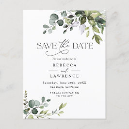 Cartão Postal Casamento Rustic Eucalyptus Greenery Salvar a Data
