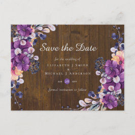 Cartão Postal Casamento Rustic Fuchsia Floral Woodland