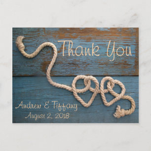 Cartão Postal Casamento Rustic Heart Rope Obrigado