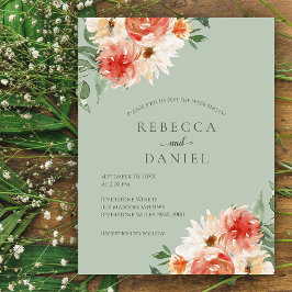 Cartão Postal Casamento Rustic Sage Green e Orange Floral Boho