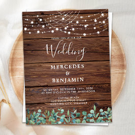 Cartão Postal Casamento Rustic String Lights Eucalyptus County