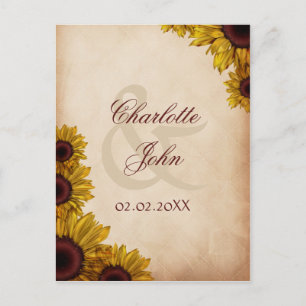 Cartão Postal Casamento Rustic Sunflower
