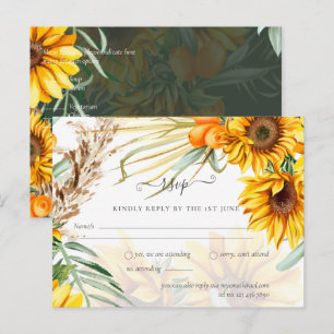 Cartão Postal Casamento Rustic Sunflower Pampas Grass