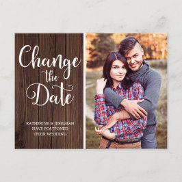 Cartão Postal Casamento Rustic Wood Script Muda a Data