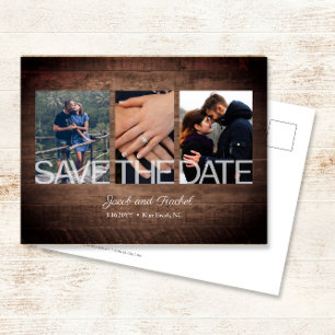 Cartão Postal Casamento Rústico com Colagem de 3 Fotos para Salv