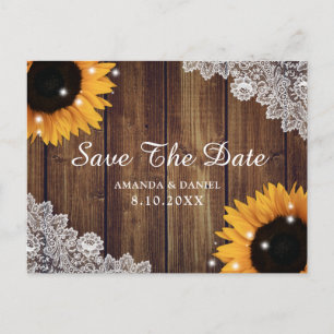 Cartão Postal Casamento Rústico De Madeira De Girassol Salva A D